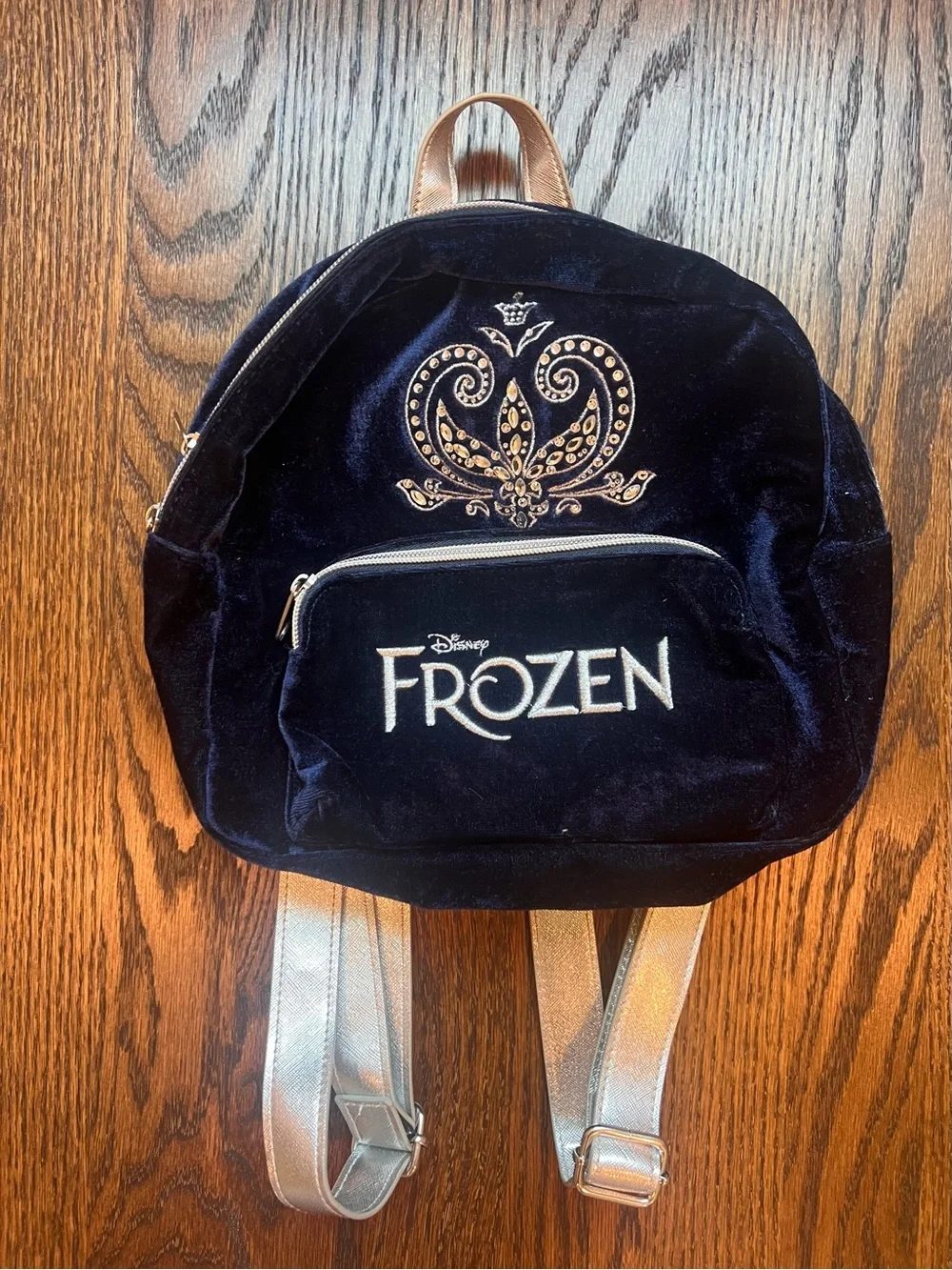 Disney Velvet Frozen Mini Backpack in Navy with Gold Accents